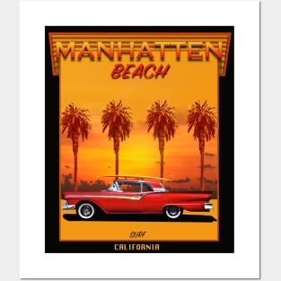 SURFING MANHATTEN BEACH CALIFORNIA Posters and Art